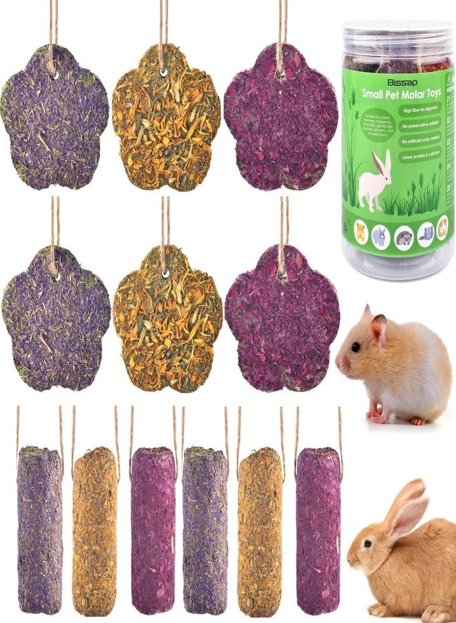 Bissap 12PCS Rabbit Chew Sticks, Hanging Chew Sticks & Cakes Timothy Hay Carrot Strawberry Treat for Bunny Chinchilla Guinea Pig Hamster and Other Small Pets Molar Snack Toy - Image 1